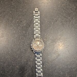 Silver Metal Watch with Crystal Accents
